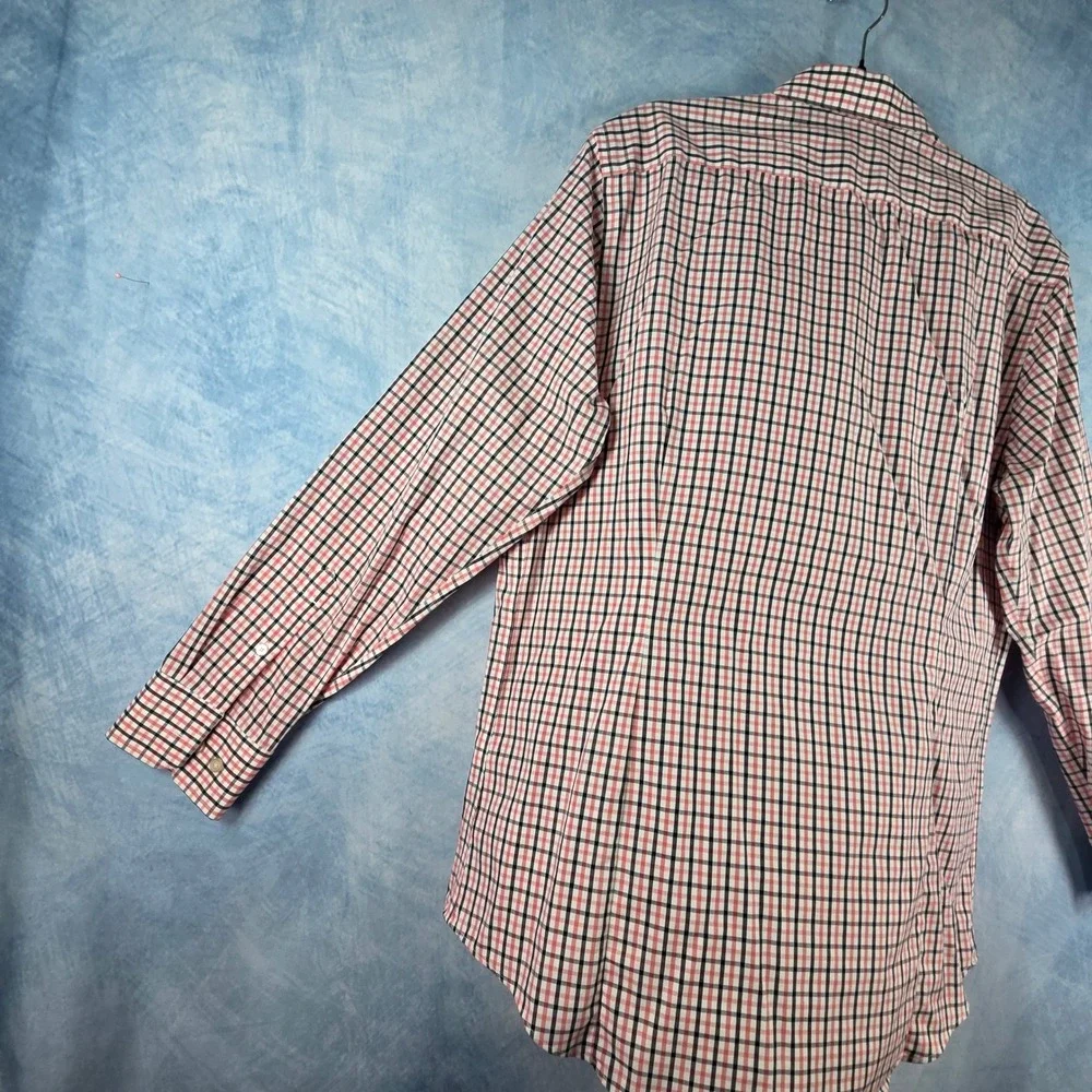 Banana Republic Mens Non-Iron Slim Fit Shirt‎ L Red Navy Tattersall Check Plaid